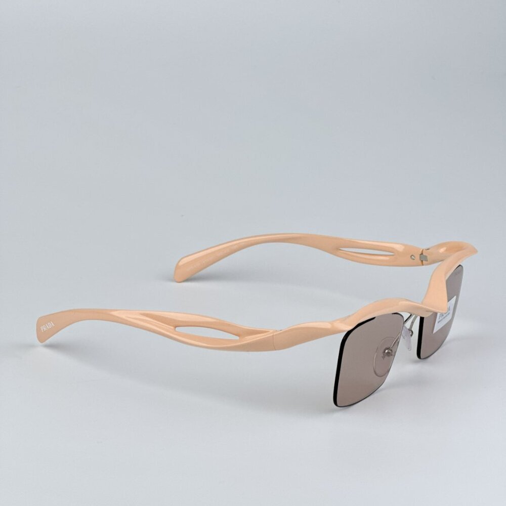 Prada PRA15S 18Q4I2 BRAND NEW Sunglasses Peach Light Brown Rectangle Unisex - Picture 8 of 14